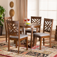 Baxton Studio Alena-Grey/Walnut-5PC Dining Set Alena Modern and Contemporary Grey Fabric Upholstered and Walnut Brown Finished Wood 5-Piece Dining Set
